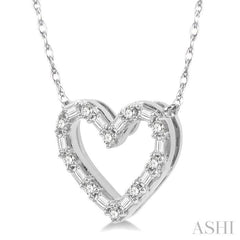 1/4 Ctw Heart Charm Baguette and Round Cut Diamond Pendant With Chain in 14K White Gold 1/4 Ctw Heart Charm Baguette and Round Cut Diamond Pendant With Chain in 14K White Gold