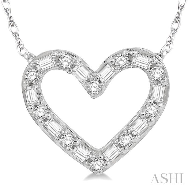 1/4 Ctw Heart Charm Baguette and Round Cut Diamond Pendant With Chain in 14K White Gold 1/4 Ctw Heart Charm Baguette and Round Cut Diamond Pendant With Chain in 14K White Gold