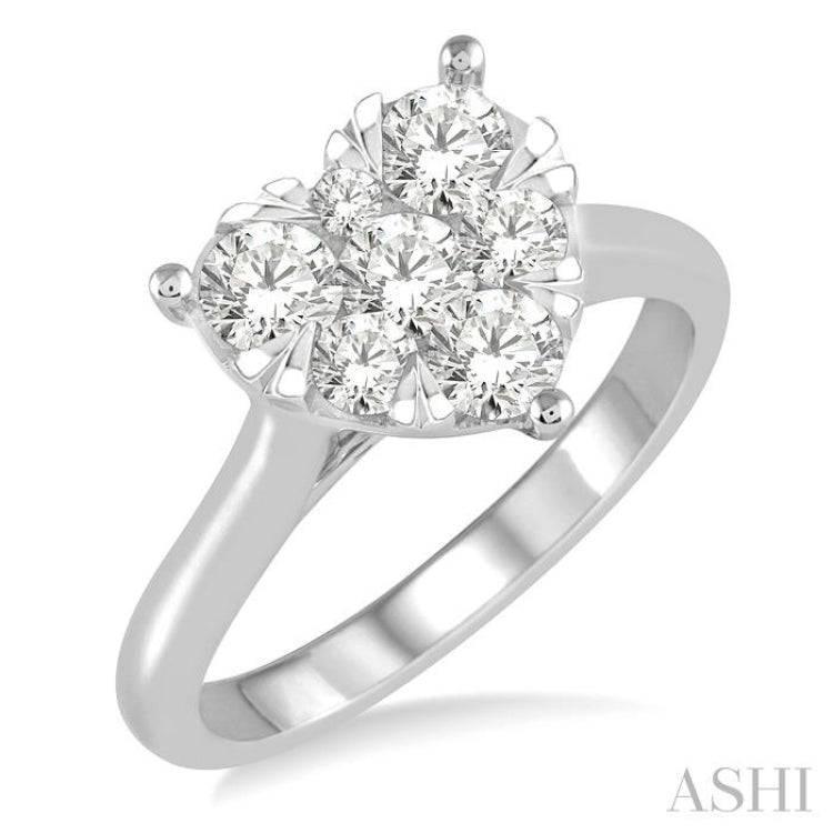 1 Ctw Round Cut Diamond Heart Shape Lovebright Ring in 14K White Gold 1 Ctw Round Cut Diamond Heart Shape Lovebright Ring in 14K White Gold