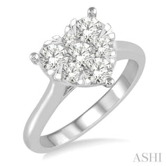 1 Ctw Round Cut Diamond Heart Shape Lovebright Ring in 14K White Gold 1 Ctw Round Cut Diamond Heart Shape Lovebright Ring in 14K White Gold