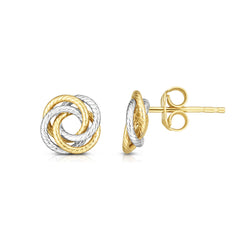 14K Yellow & White Gold Multi-Row Open Center Love Knot Stud Earring 14K Yellow & White Gold Multi-Row Open Center Love Knot Stud Earring