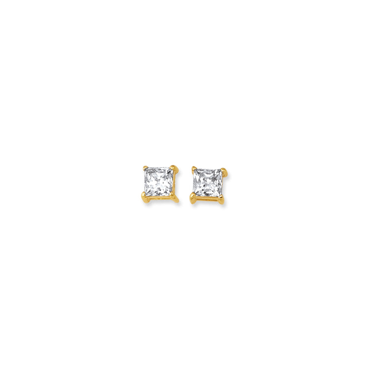 14K Yellow Gold 5mm Princess Cut CZ Stud Earring 14K Yellow Gold 5mm Princess Cut CZ Stud Earring
