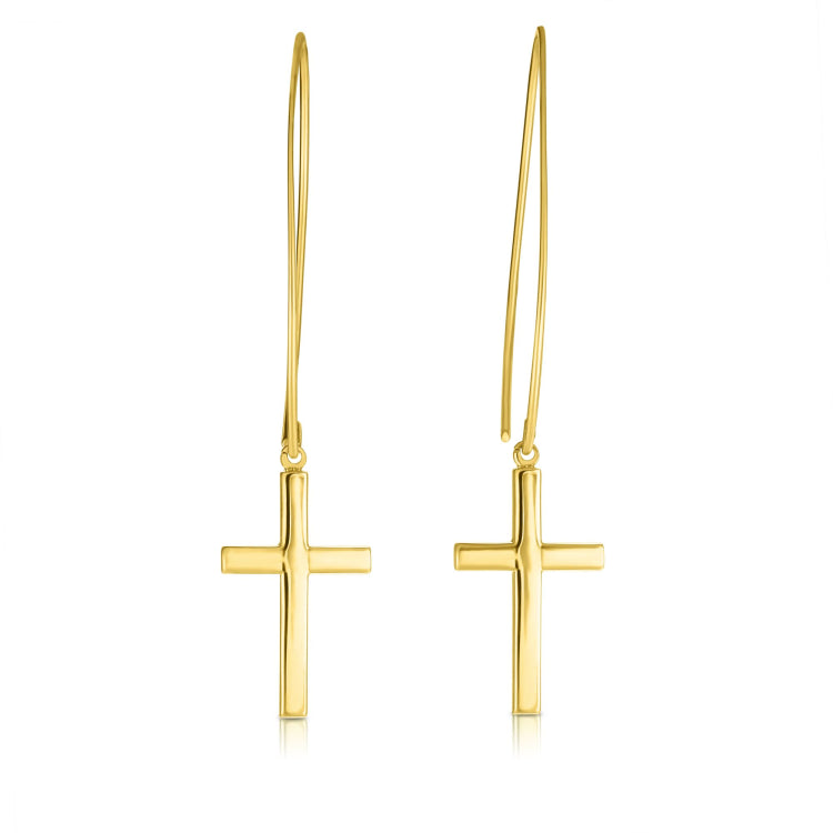 14K Yellow Gold Polished Small Cross Thread Through Drop Earring 14K Yellow Gold Polished Small Cross Thread Through Drop Earring
