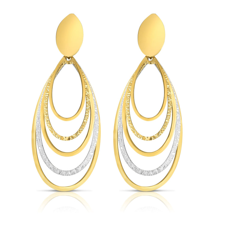 14K Yellow & White Gold Diamond Cut & Polished Oval Multi-Layered Dangle Earring 14K Yellow & White Gold Diamond Cut & Polished Oval Multi-Layered Dangle Earring
