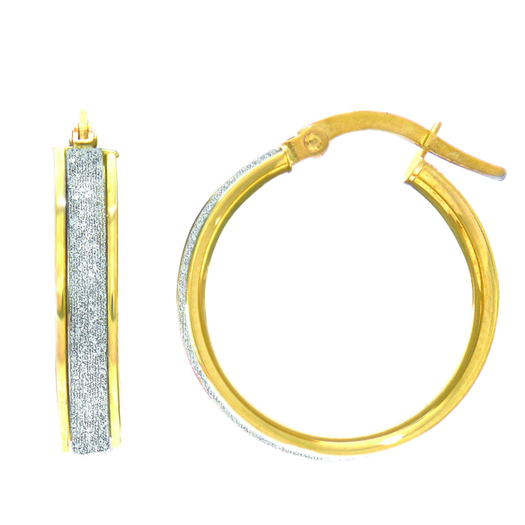 14K Yellow Gold 15MM Glitter Hoop Earring 14K Yellow Gold 15MM Glitter Hoop Earring