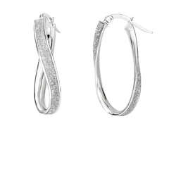 14K White Gold Twisted Oval Glitter Hoop Earring 14K White Gold Twisted Oval Glitter Hoop Earring