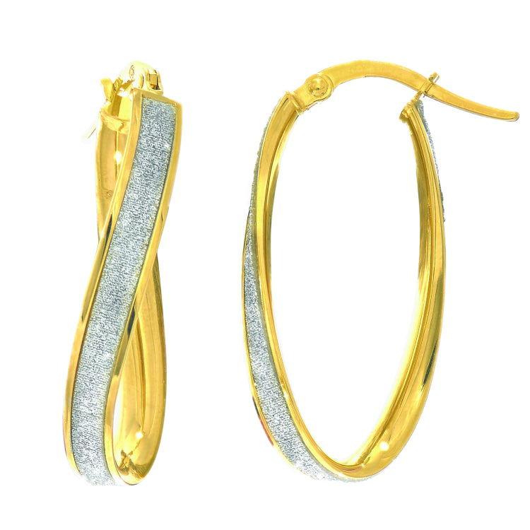14K Yellow Gold Twisted Oval Glitter Hoop Earring 14K Yellow Gold Twisted Oval Glitter Hoop Earring