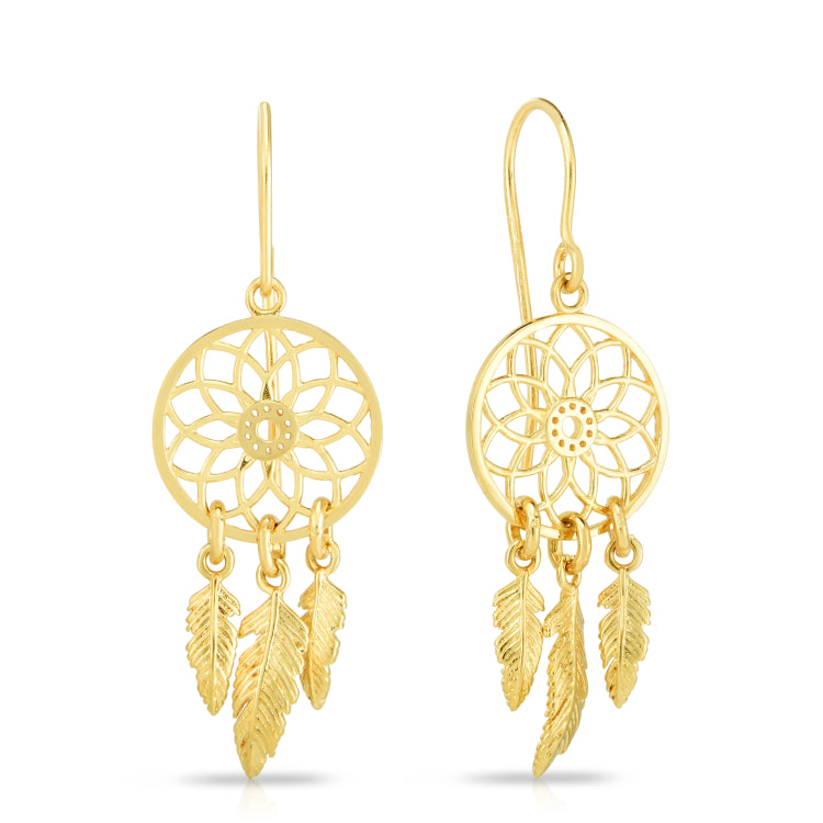 14K Yellow Gold  Dreamcatcher Earring 14K Yellow Gold  Dreamcatcher Earring