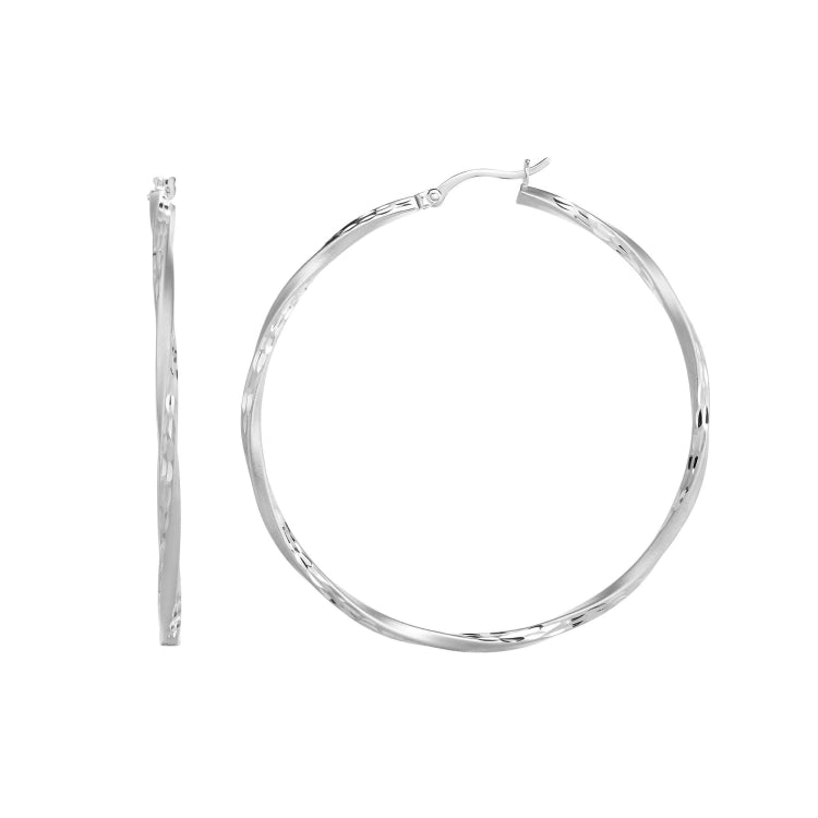 Sterling Silver 50mm Diamond Cut and Twist Hoop Earring Sterling Silver 50mm Diamond Cut and Twist Hoop Earring