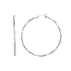 Sterling Silver 50mm Diamond Cut and Twist Hoop Earring Sterling Silver 50mm Diamond Cut and Twist Hoop Earring