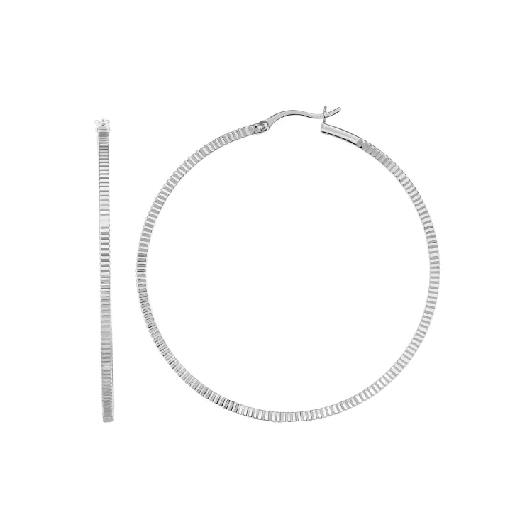 Sterling Silver 50mm Striped Diamond Cut Hoop Earring Sterling Silver 50mm Striped Diamond Cut Hoop Earring