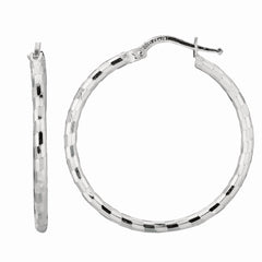 Sterling Silver Diamond Cut Squares Large Hoop Earring Sterling Silver Diamond Cut Squares Large Hoop Earring