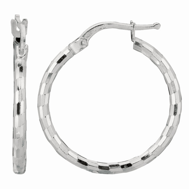 Sterling Silver Diamond Cut Squares Medium Hoop Earring Sterling Silver Diamond Cut Squares Medium Hoop Earring