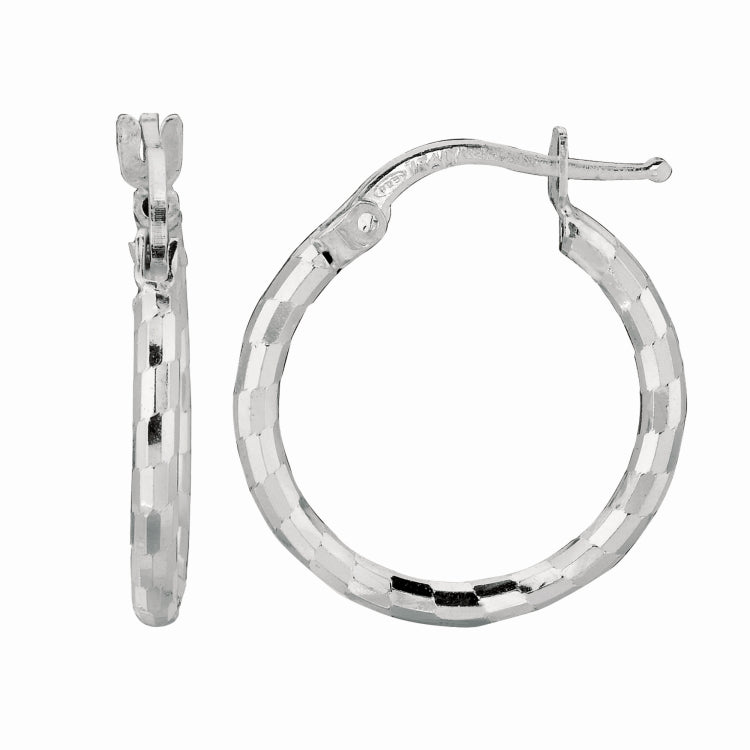 Sterling Silver Diamond Cut Squares Small Hoop Earring Sterling Silver Diamond Cut Squares Small Hoop Earring