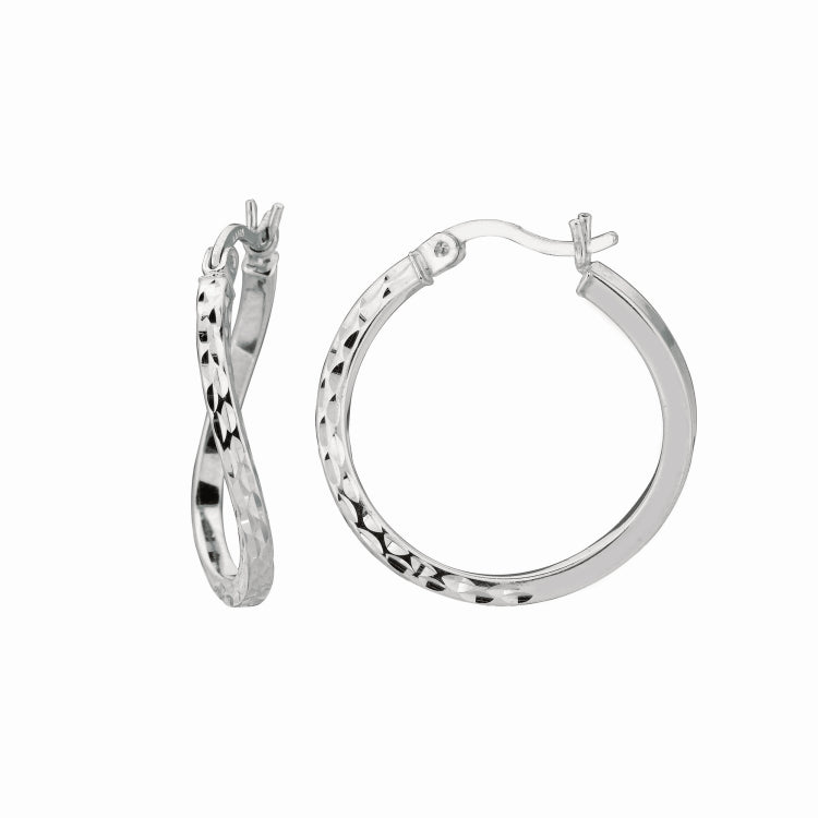 Sterling Silver 20mm Diamond Cut Twist Hoop Earring Sterling Silver 20mm Diamond Cut Twist Hoop Earring