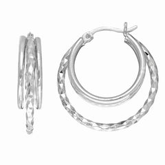 Sterling Silver Three Row Diamond Cut and Polished Hoop Earring Sterling Silver Three Row Diamond Cut and Polished Hoop Earring