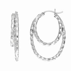Sterling Silver Double Diamond Cut Hoop Earring Sterling Silver Double Diamond Cut Hoop Earring