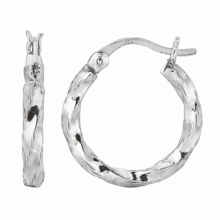 Sterling Silver Small Puff Twist Diamond Cut Hoop Earring Sterling Silver Small Puff Twist Diamond Cut Hoop Earring