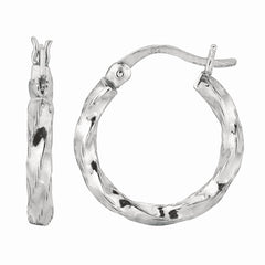 Sterling Silver Small Puff Twist Diamond Cut Hoop Earring Sterling Silver Small Puff Twist Diamond Cut Hoop Earring