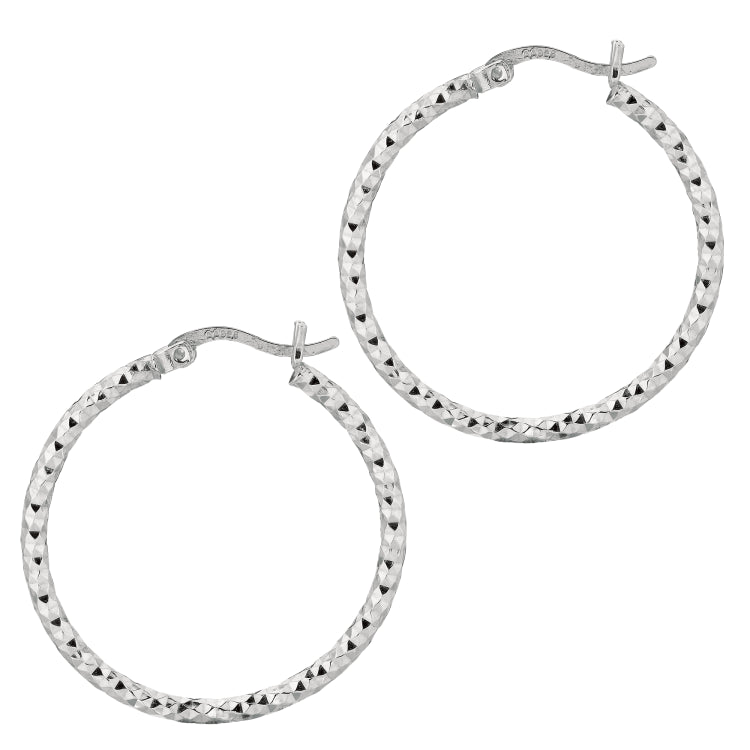 Sterling Silver 2x25MM Diamond Cut Hoop Earring Sterling Silver 2x25MM Diamond Cut Hoop Earring