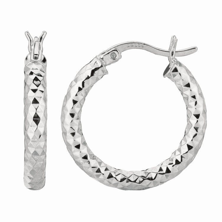 Sterling Silver 3x15MM Diamond Cut Hoop Earring Sterling Silver 3x15MM Diamond Cut Hoop Earring