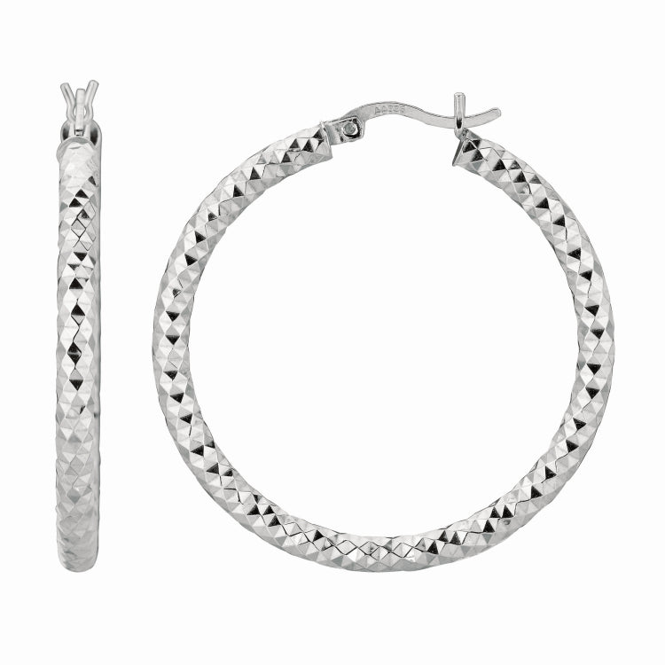 Sterling Silver 4x25MM Diamond Cut Hoop Earring Sterling Silver 4x25MM Diamond Cut Hoop Earring