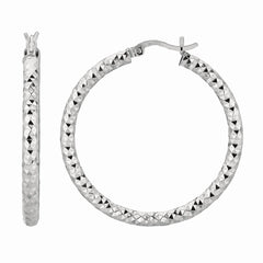Sterling Silver 4x25MM Diamond Cut Hoop Earring Sterling Silver 4x25MM Diamond Cut Hoop Earring