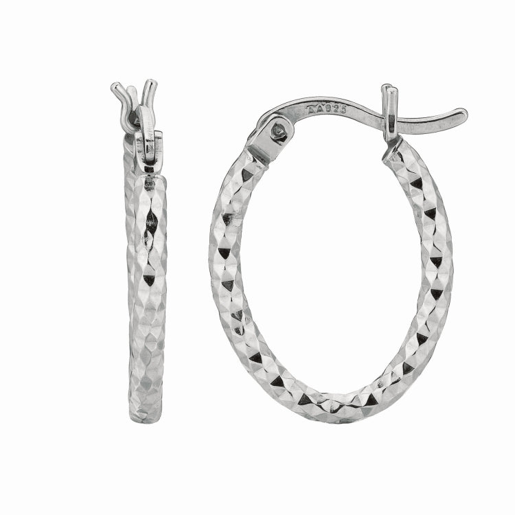 Sterling Silver 2x10MM Diamond Cut Oval Hoop Earring Sterling Silver 2x10MM Diamond Cut Oval Hoop Earring