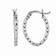 Sterling Silver 2x10MM Diamond Cut Oval Hoop Earring Sterling Silver 2x10MM Diamond Cut Oval Hoop Earring
