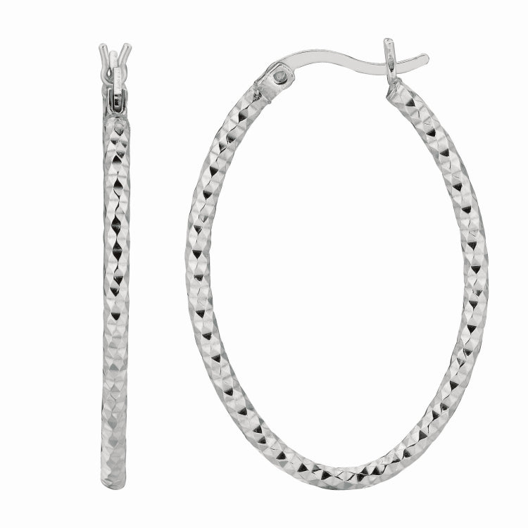 Sterling Silver 2x25MM Diamond Cut Oval Hoop Earring Sterling Silver 2x25MM Diamond Cut Oval Hoop Earring