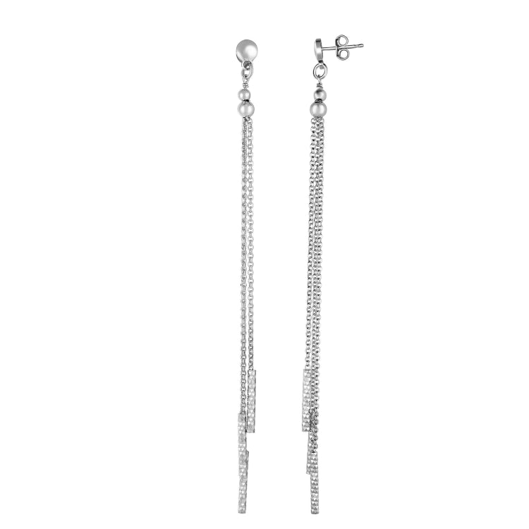 Sterling Silver Double Chain & Bar Long Dangle Earring Sterling Silver Double Chain & Bar Long Dangle Earring