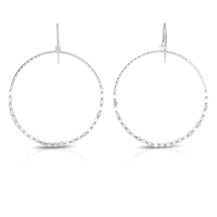 Sterling Silver Large Circle Mirror Chain Dangle Earring Sterling Silver Large Circle Mirror Chain Dangle Earring