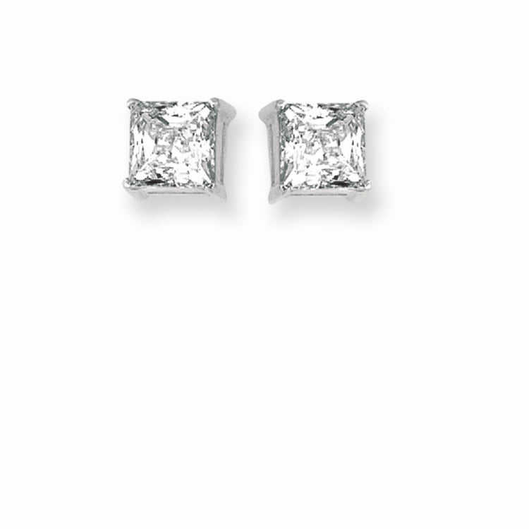 Sterling Silver 6MM Princess CZ Stud Earring Sterling Silver 6MM Princess CZ Stud Earring