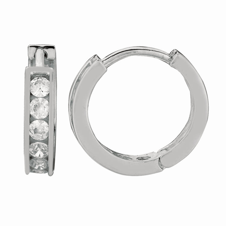 Sterling Silver Channel Set 3x10mm CZ Hoop Earrings Sterling Silver Channel Set 3x10mm CZ Hoop Earrings