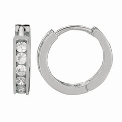 Sterling Silver Channel Set 3x10mm CZ Hoop Earrings Sterling Silver Channel Set 3x10mm CZ Hoop Earrings