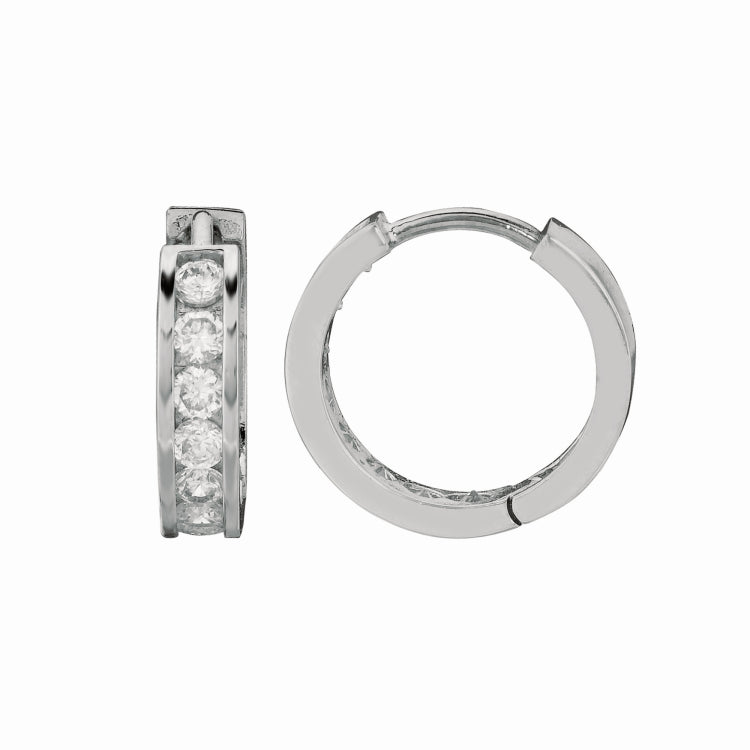 Sterling Silver Channel Set 3x15mm CZ Hoop Earrings Sterling Silver Channel Set 3x15mm CZ Hoop Earrings