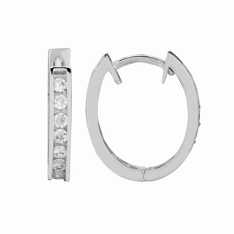 Sterling Silver Oval CZ Hoop Earrings Sterling Silver Oval CZ Hoop Earrings