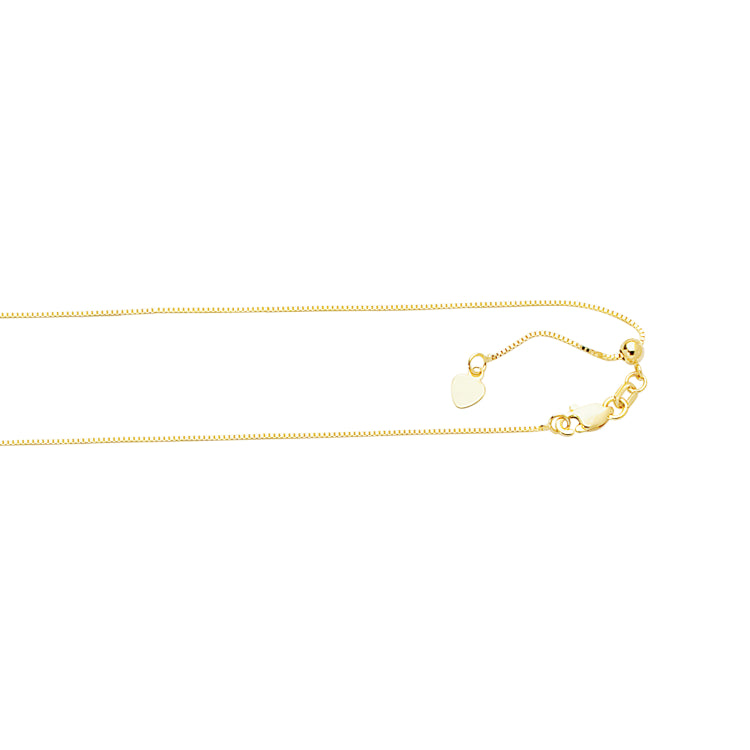10K Yellow Gold 0.68mm Adjustable (adjusts up to 22 inches) Box 22 Chain with Lobster Lock 10K Yellow Gold 0.68mm Adjustable (adjusts up to 22 inches) Box 22 Chain with Lobster Lock