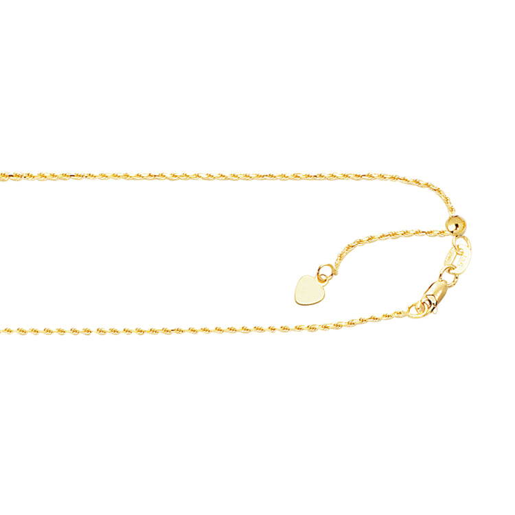 10K Yellow Gold 0.95mm Adjustable (adjusts up to 22 inches) Rope 22 Chain with Lobster Lock 10K Yellow Gold 0.95mm Adjustable (adjusts up to 22 inches) Rope 22 Chain with Lobster Lock