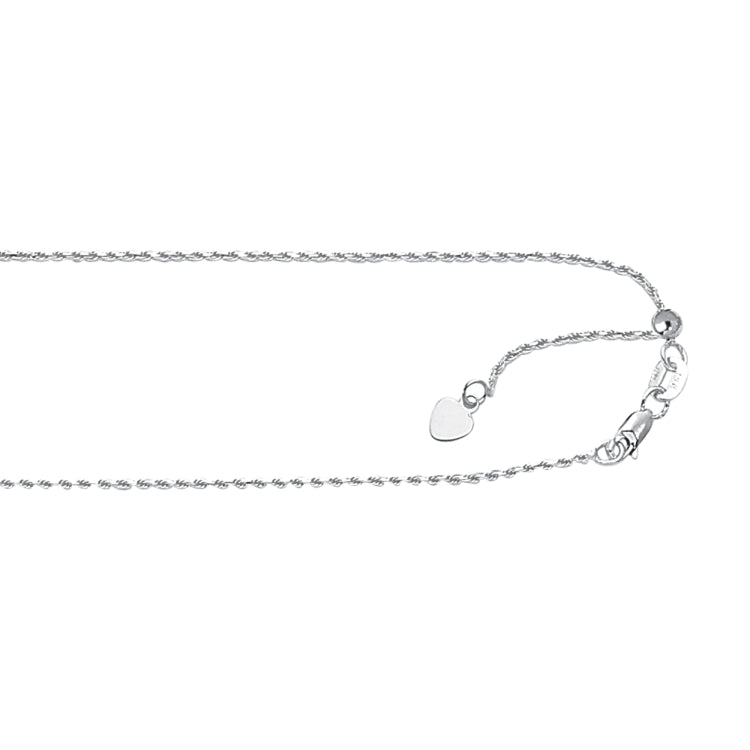 10K White Gold 0.95mm Adjustable (adjusts up to 22 inches) Rope 22 Chain with Lobster Lock 10K White Gold 0.95mm Adjustable (adjusts up to 22 inches) Rope 22 Chain with Lobster Lock