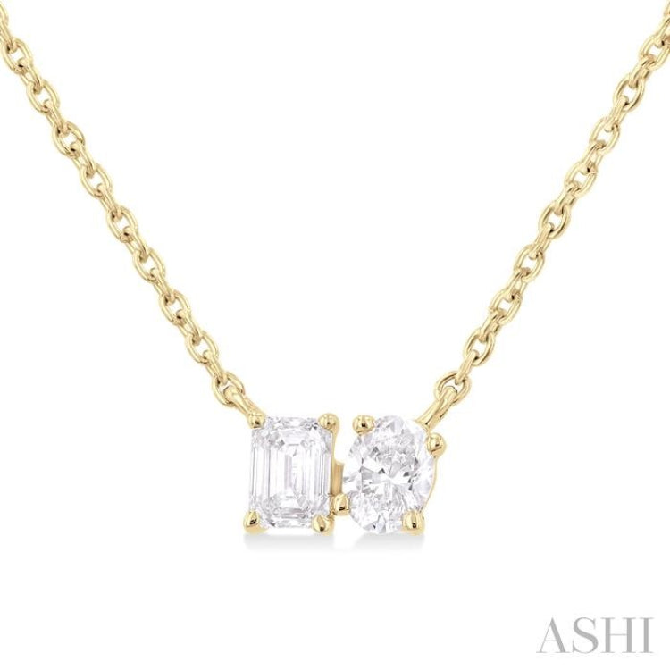 1/3 Ctw Toi Et Moi Octagon and Oval Cut Diamond Pendant With Chain in 14K Yellow Gold 1/3 Ctw Toi Et Moi Octagon and Oval Cut Diamond Pendant With Chain in 14K Yellow Gold