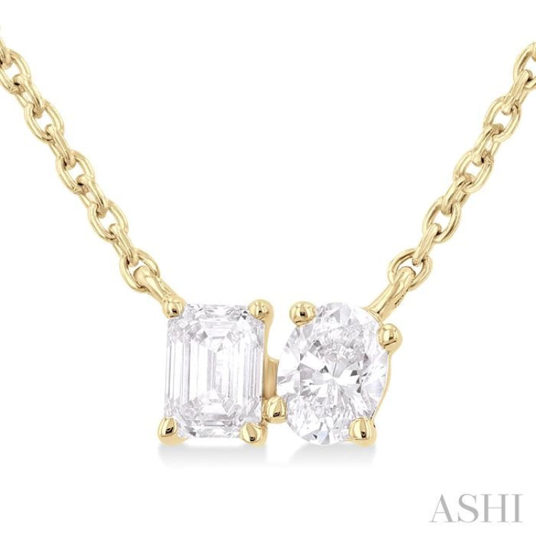 1/3 Ctw Toi Et Moi Octagon and Oval Cut Diamond Pendant With Chain in 14K Yellow Gold 1/3 Ctw Toi Et Moi Octagon and Oval Cut Diamond Pendant With Chain in 14K Yellow Gold