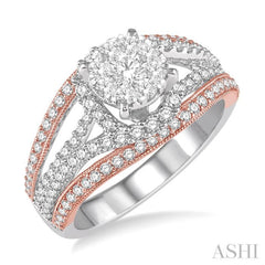 1 1/10 Ctw Round Diamond Lovebright Engagement Ring in 14K White and Rose Gold 1 1/10 Ctw Round Diamond Lovebright Engagement Ring in 14K White and Rose Gold