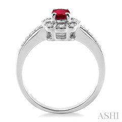 6x4 MM Oval Cut Ruby and 1/6 Ctw Single Cut Diamond Ring in 14K White Gold 6x4 MM Oval Cut Ruby and 1/6 Ctw Single Cut Diamond Ring in 14K White Gold