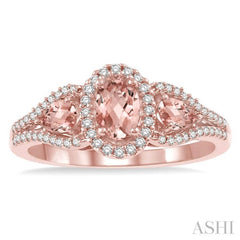 6x4 MM Oval Cut and 5x3 MM Pear Cut Morganite and 1/5 Ctw Round Diamond Semi-Precious Ring in 10K Rose Gold 6x4 MM Oval Cut and 5x3 MM Pear Cut Morganite and 1/5 Ctw Round Diamond Semi-Precious Ring in 10K Rose Gold