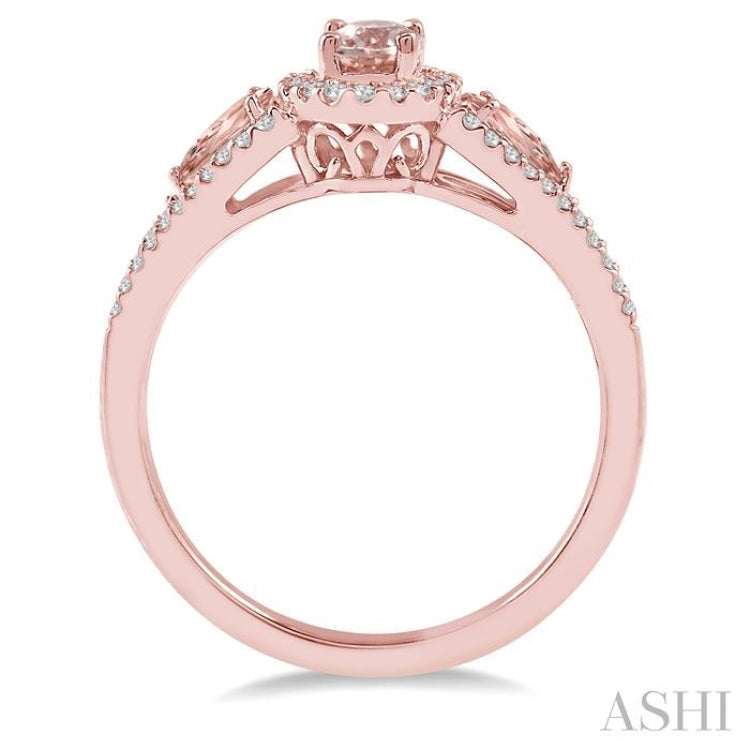 6x4 MM Oval Cut and 5x3 MM Pear Cut Morganite and 1/5 Ctw Round Diamond Semi-Precious Ring in 10K Rose Gold 6x4 MM Oval Cut and 5x3 MM Pear Cut Morganite and 1/5 Ctw Round Diamond Semi-Precious Ring in 10K Rose Gold
