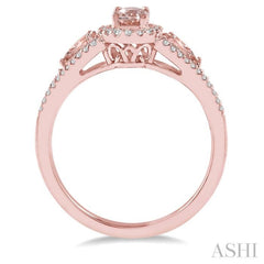 6x4 MM Oval Cut and 5x3 MM Pear Cut Morganite and 1/5 Ctw Round Diamond Semi-Precious Ring in 10K Rose Gold 6x4 MM Oval Cut and 5x3 MM Pear Cut Morganite and 1/5 Ctw Round Diamond Semi-Precious Ring in 10K Rose Gold