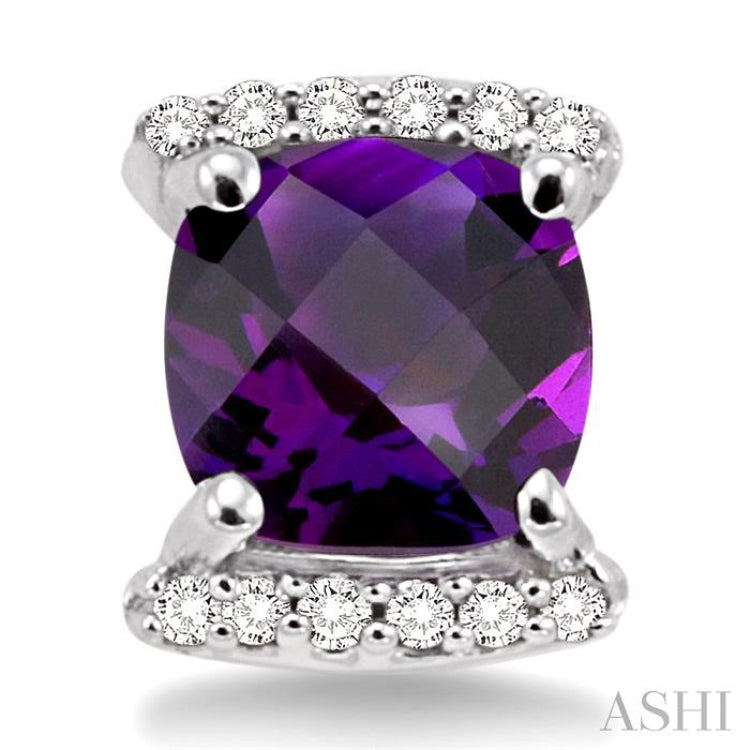6x6 MM Cushion Shape Amethyst and 1/10 Ctw Round Cut Diamond Earrings in 14K White Gold 6x6 MM Cushion Shape Amethyst and 1/10 Ctw Round Cut Diamond Earrings in 14K White Gold