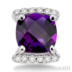 6x6 MM Cushion Shape Amethyst and 1/10 Ctw Round Cut Diamond Earrings in 14K White Gold 6x6 MM Cushion Shape Amethyst and 1/10 Ctw Round Cut Diamond Earrings in 14K White Gold