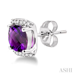 6x6 MM Cushion Shape Amethyst and 1/10 Ctw Round Cut Diamond Earrings in 14K White Gold 6x6 MM Cushion Shape Amethyst and 1/10 Ctw Round Cut Diamond Earrings in 14K White Gold